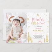 Invitation Winter Onederland, Fille 1ère photo Anniversaire (Devant)