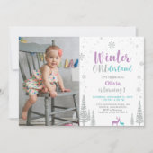 Invitation Winter Onederland, Fille 1ère photo Anniversaire (Devant)