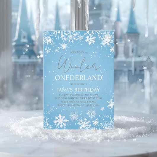 Invitation Winter ONEderland First Birthday Blue