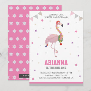 Invitation Winter ONEderland Flamant Rose 1er Anniversaire Fi