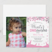 Invitation Winter Onederland Flamme de neige fille 1er annive (Devant / Derrière)