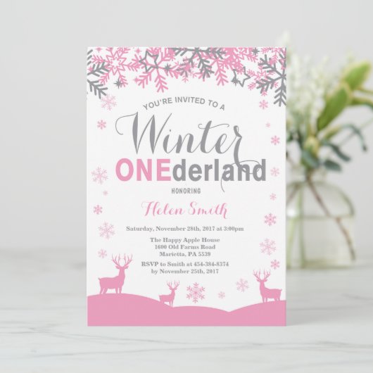 Invitation Winter Onederland Flamme de neige fille 1er annive (Debout devant)