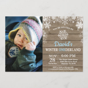 Invitation Winter Onederland Flocon de neige Blue Boy 1er ann
