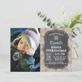 Invitation Winter Onederland Flocon de neige Blue Boy 1er ann (Debout devant)