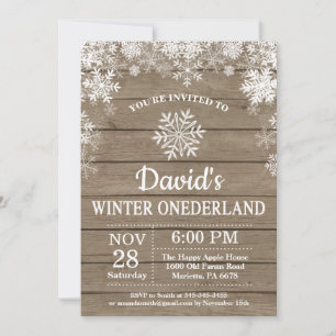 Invitation Winter Onederland Flocon de neige Rustique 1er ann