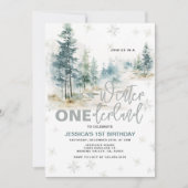 Invitation Winter Onederland Forêt rustique 1er anniversaire (Devant)
