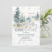 Invitation Winter Onederland Forêt rustique 1er anniversaire (Debout devant)