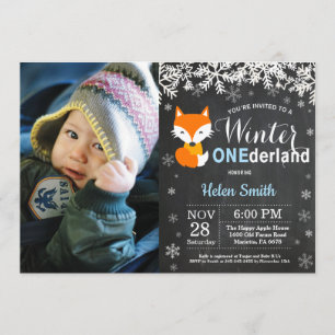 Invitation Winter Onederland Fox Boy 1er Anniversaire