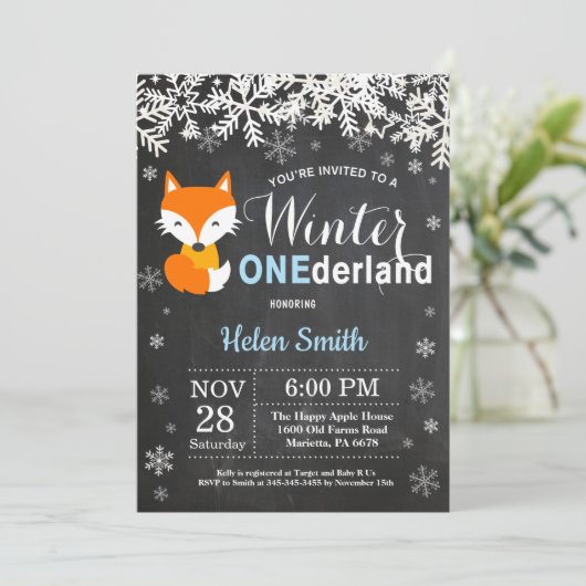 Invitation Winter Onederland Fox Boy 1er Anniversaire Invitat (Debout devant)