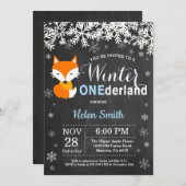 Invitation Winter Onederland Fox Boy 1er Anniversaire Invitat (Devant / Derrière)