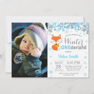 Invitation Winter Onederland Fox Boy 1er Birthday Photo