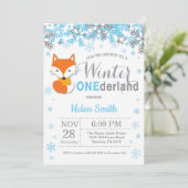 Invitation Winter Onederland Fox Boy 1st Birthday (Debout devant)