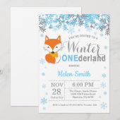 Invitation Winter Onederland Fox Boy 1st Birthday (Devant / Derrière)