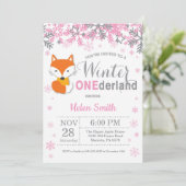 Invitation Winter Onederland Fox fille 1er anniversaire (Debout devant)