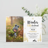 Invitation Winter Onederland, Garçon 1ère photo Anniversaire (Debout devant)