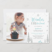 Invitation Winter Onederland, Garçon 1ère photo Anniversaire (Devant)