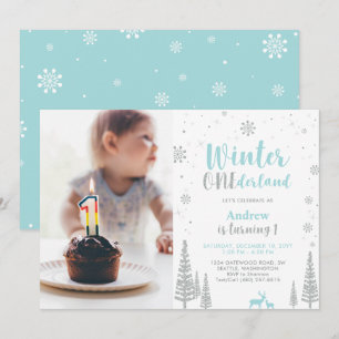Invitation Winter Onederland, Garçon 1ère photo Anniversaire