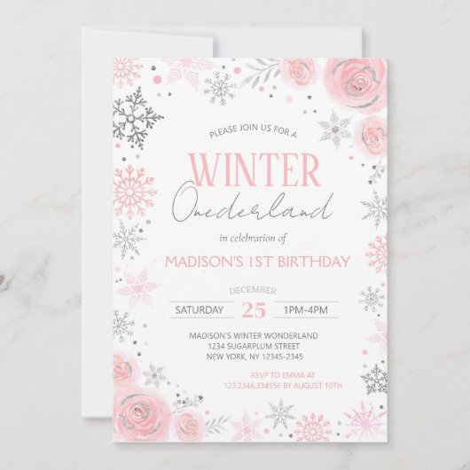 Invitation Winter Onederland Girl 1er anniversaire (Devant)