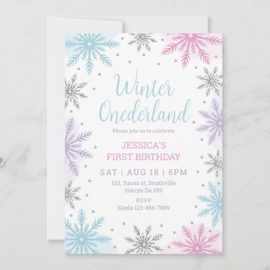 Invitation Winter Onederland Girl 1er anniversaire (Devant)