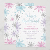 Invitation Winter Onederland Girl 1er anniversaire (Devant / Derrière)