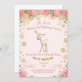 Invitation Winter Onederland girl 1st first birthday invite. (Devant / Derrière)