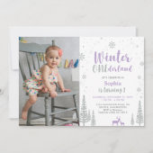 Invitation Winter Onederland, Girl First Photo Anniversaire (Devant)