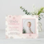 Invitation Winter Onederland Girl Photo First Birthday (Debout devant)