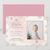 Invitation Winter Onederland Girl Photo First Birthday (Devant / Derrière)