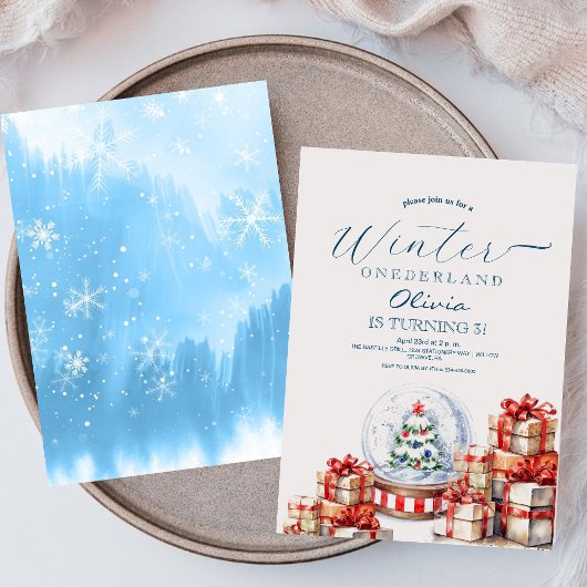 Invitation Winter Onederland globe de neige Fille fête d'anni