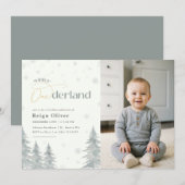 Invitation Winter Onederland Kid Photo First Birthday Party (Devant / Derrière)