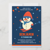 Invitation Winter Onederland mignon Snowman 1er anniversaire (Devant)