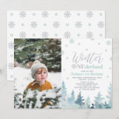 Invitation Winter Onederland Mint Boy 1er Anniversaire Photo (Devant / Derrière)