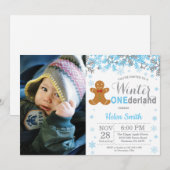 Invitation Winter Onederland Noël Garçon 1er anniversaire Pho (Devant / Derrière)