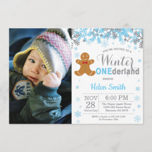 Invitation Winter Onederland Noël Garçon 1er anniversaire Pho