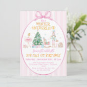 Invitation Winter Onederland Nutcracker Pink Bow Birthday (Debout devant)