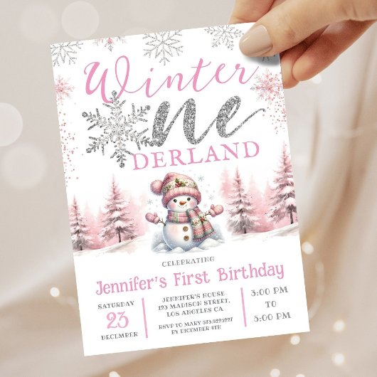 Invitation Winter Onederland Parties scintillant d'argent ros