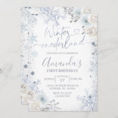 Invitation Winter Onederland Pastel Blue Snowflake Anniversai (Devant / Derrière)
