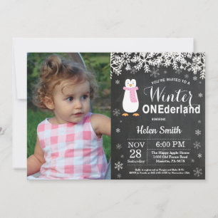 Invitation Winter Onederland Penguin Fille 1er anniversaire