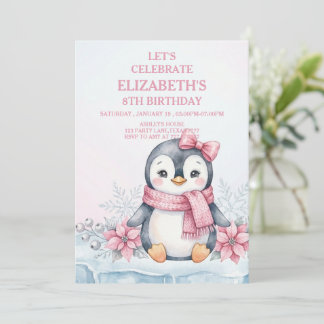 Invitation Winter Onederland Penguin Girl Birthday