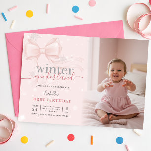 Invitation Winter ONEderland Photo Ruban Rose Premier Anniver