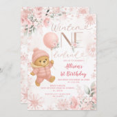 Invitation Winter ONEderland Pink Bear Balloon 1st Birthday (Devant / Derrière)
