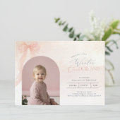 Invitation Winter Onederland Pink Bow Arch Photo 1st Birthday (Debout devant)
