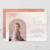 Invitation Winter ONEderland Pink Bow First Birthday Photo (Devant / Derrière)