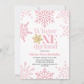 Invitation Winter Onederland Pink Gold Snowflake 1er annivers (Devant)