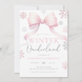 Invitation Winter Onederland Pink Silver Bow 1er anniversaire (Devant)