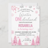Invitation Winter Onederland Pink Snowflake 1er anniversaire (Devant)
