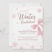 Invitation Winter Onederland Pink Snowflake Bow 1st Birthday (Devant)