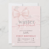 Invitation Winter Onederland Pink Snowflake Bow 1st Birthday (Devant)
