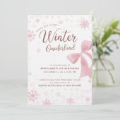 Invitation Winter Onederland Pink Snowflake First Birthday (Debout devant)