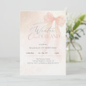 Invitation Winter Onederland Pink Watercolor Bow 1st Birthday (Debout devant)